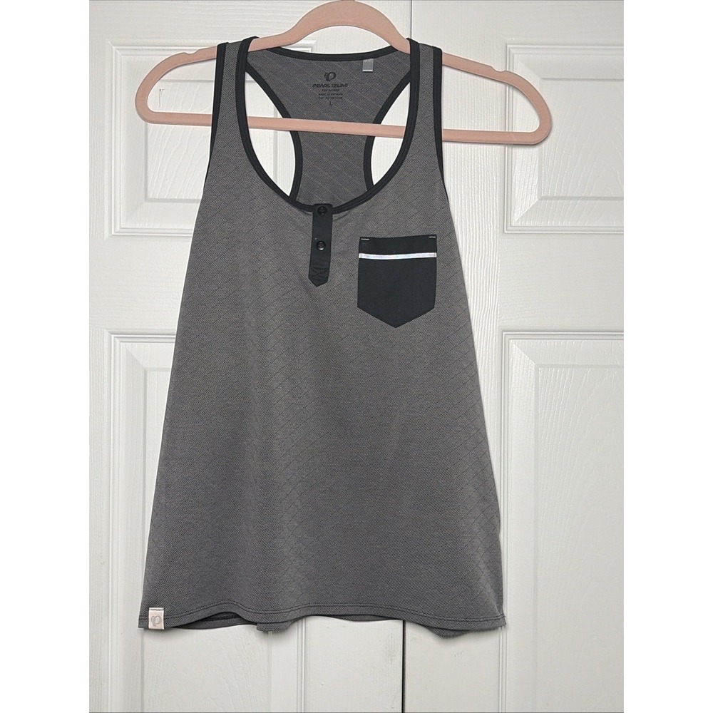 Pearl Izumi Henley Racerback Tank Womens Size L Gray Cycling Activewear MTB